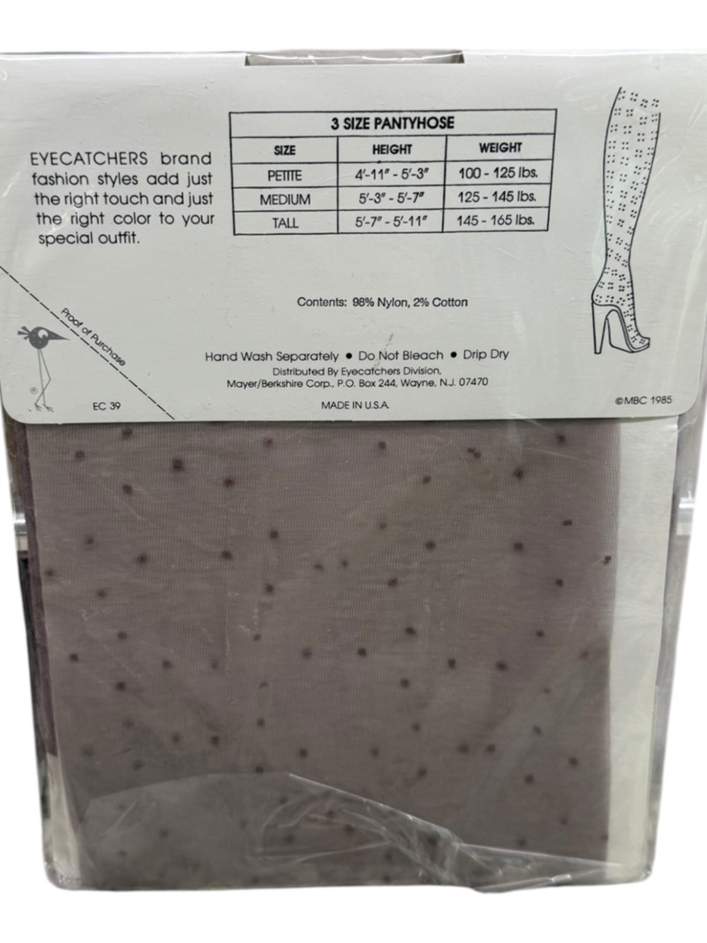 Vintage Berkshire Eyecatchers Sheer Dots Pantyhose Sandalfoot Grey Petite - Picture 2 of 2